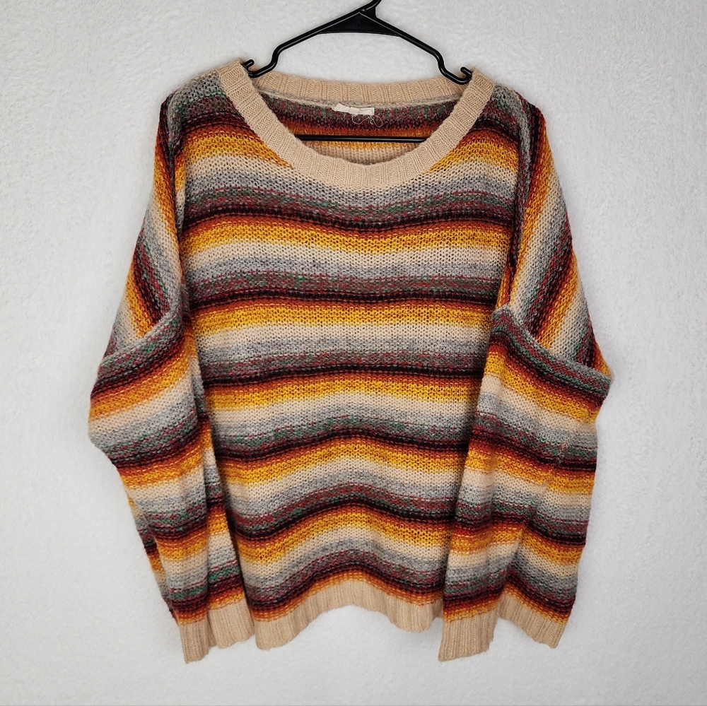 EASEL Wool Blend Striped Oversized Pullover Sweater S